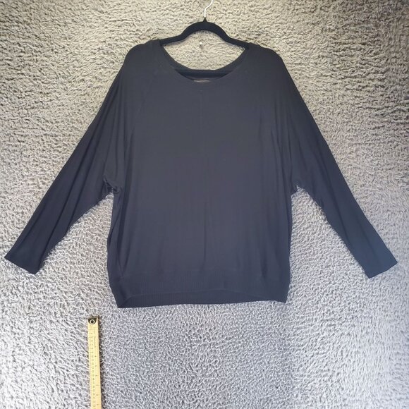 Lane Bryant Top Womens 14/16 Black Lightweight Rayon Blend Long Sleeve Ribbed He - Picture 1 of 8